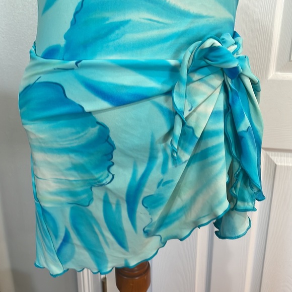 Christina swimsuit attached skirt ties built-in bra turquoise women's size 10 - Picture 3 of 8